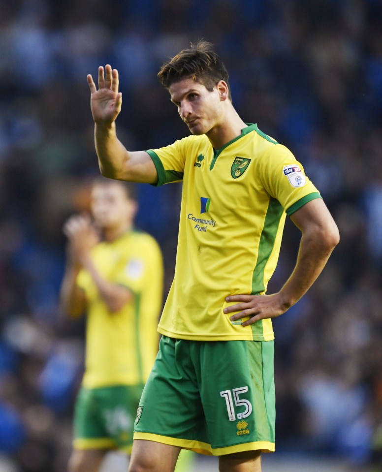  Norwich's Timm Klose apologies at the end to Norwich fans after their drubbing to Brighton