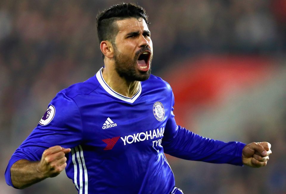 SOUTHAMPTON, ENGLAND - OCTOBER 30: Diego Costa of Chelsea celebrates scoring his sides second goal during the Premier League match between Southampton and Chelsea at St Mary's Stadium on October 30, 2016 in Southampton, England. (Photo by Clive Rose/Getty Images)