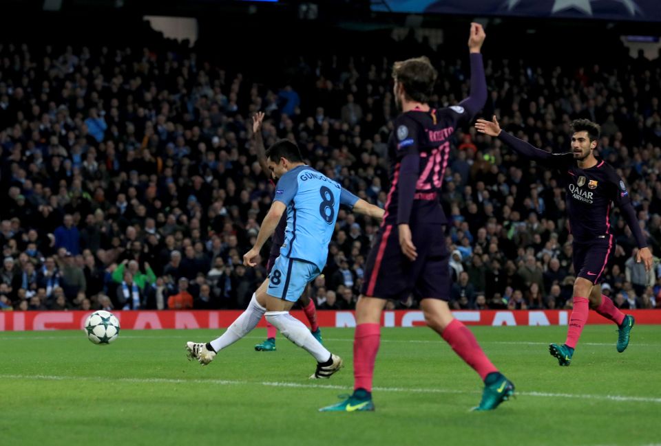 Manchester City's Ilkay Gundogan equalised against Barcelona just before half time