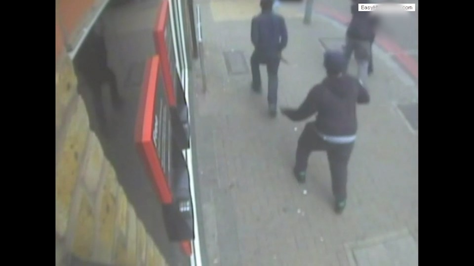 The gang chase after the victim as he flees the scene in south London