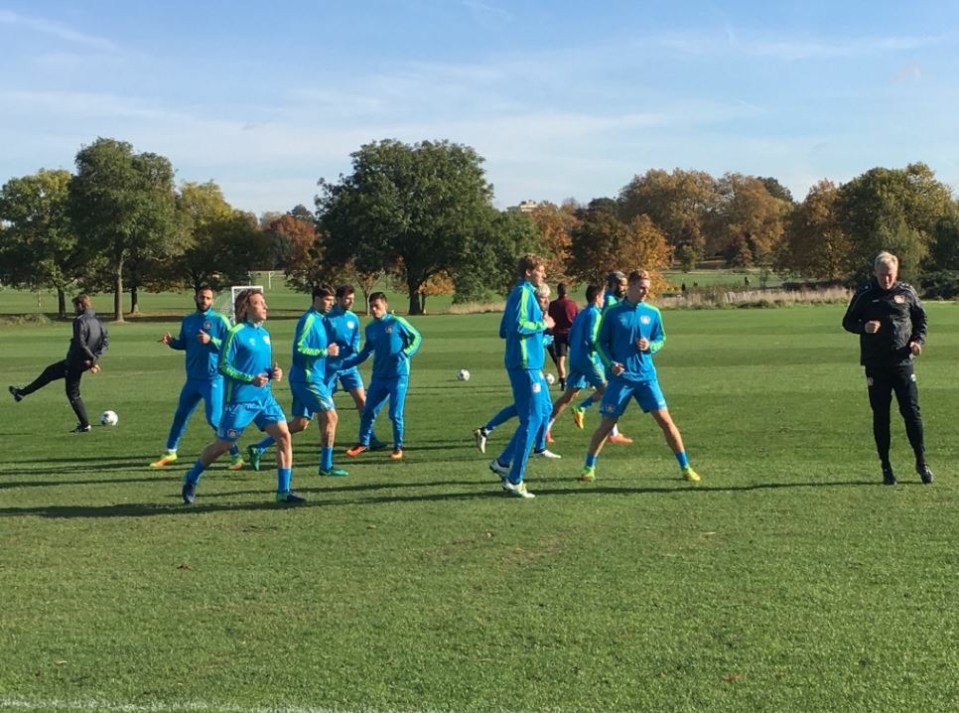  Bayer Leverkusen stars warm up at St Regent's Park