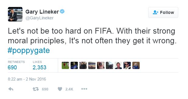  Even leftie luvvie Gary Lineker offered his support with this sarcastic tweet