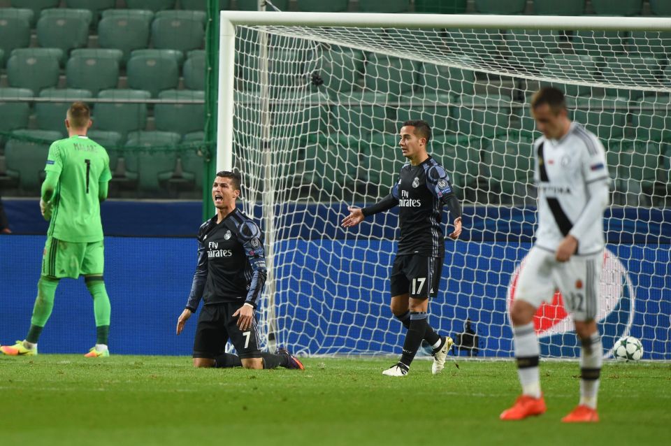 Real Madrid's Portuguese forward Cristiano Ronaldo reacts during the UEFA Champions League group F