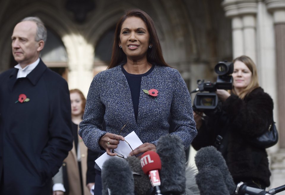  Lead claimant in the Article 50 case, Gina Miller, celebrates outside of the High Court after a decision ruling in her landmark lawsuit