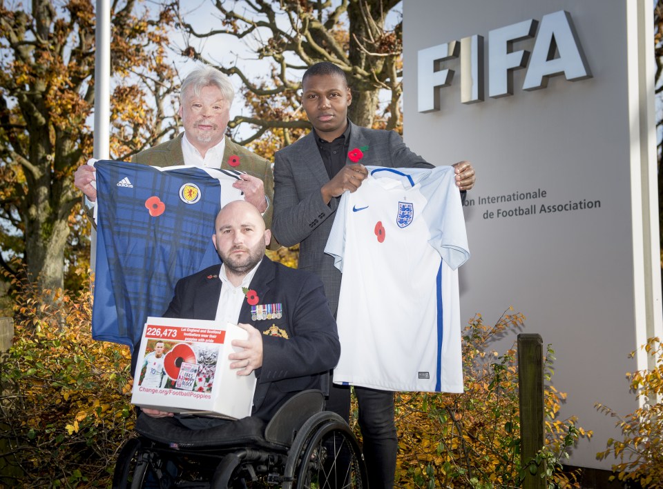  Fury ... wounded heroes take Fifa poppy ban protest to its HQ in Zurich