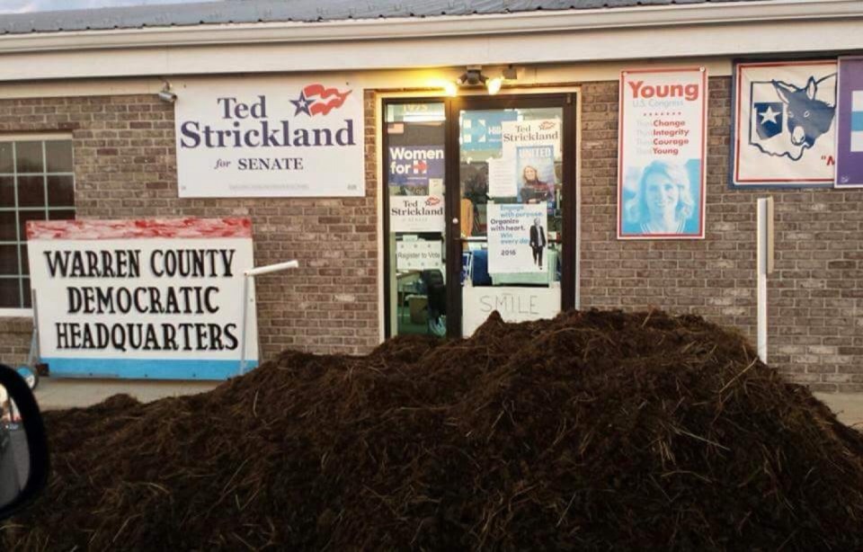  A ton of manure got dumped outside a Democrat office in Ohio last week