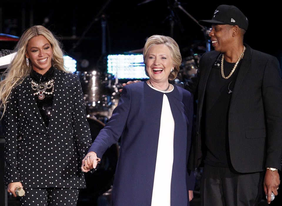  Democratic presidential candidate Hillary Clinton shares the stage with Beyonce and Jay Z in Cleveland, Ohio