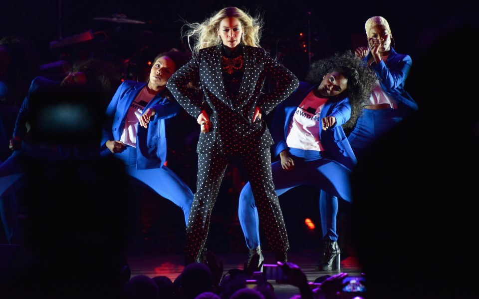  Beyonce and her backup dancers wore Hillary-esque pantsuits