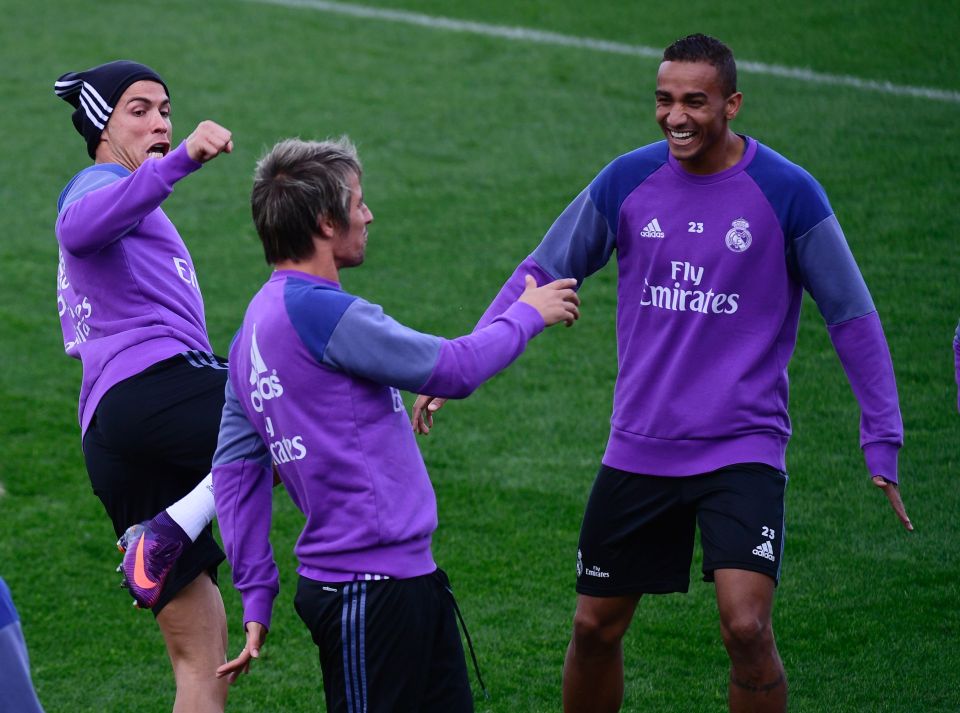  The Portuguese star sends a Kung fu style kick towards compatriot Fabio Coentrao