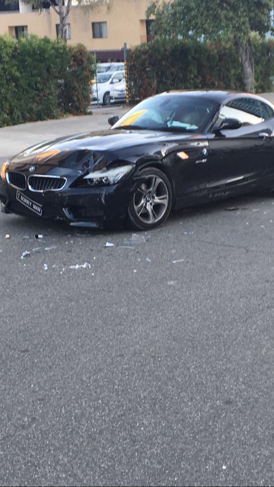  The car smashed into another BMW outside the WACA ground in Perth, Australia