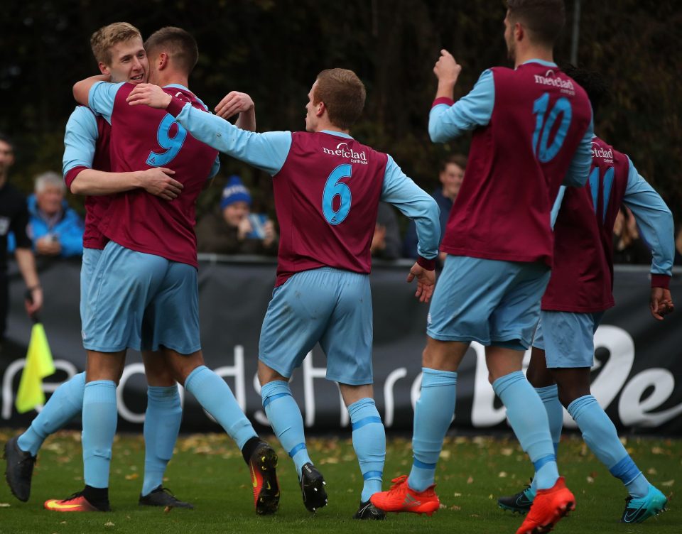  Westfields' Craig Jones celebrates scoring the opening goal from spot against Curzon Ashton