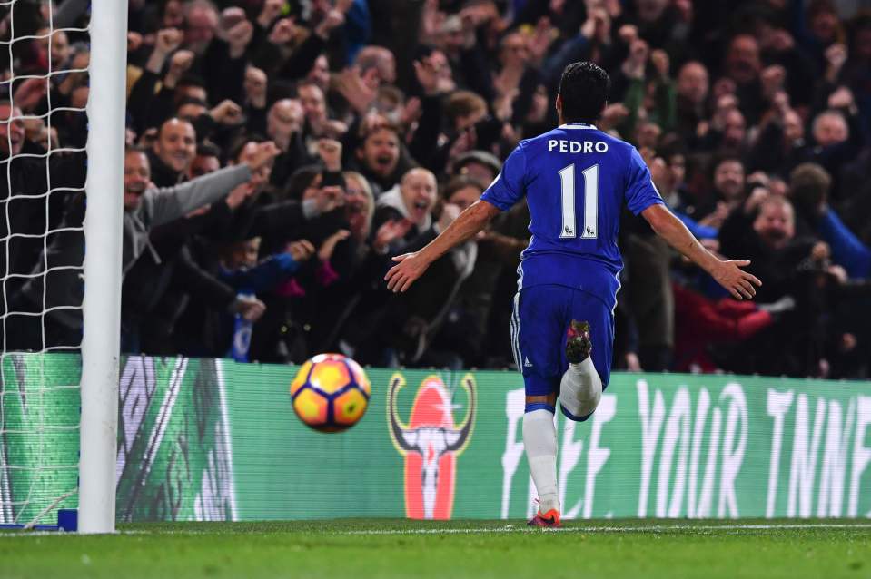  Pedro celebrated after scoring the fifth and final goal