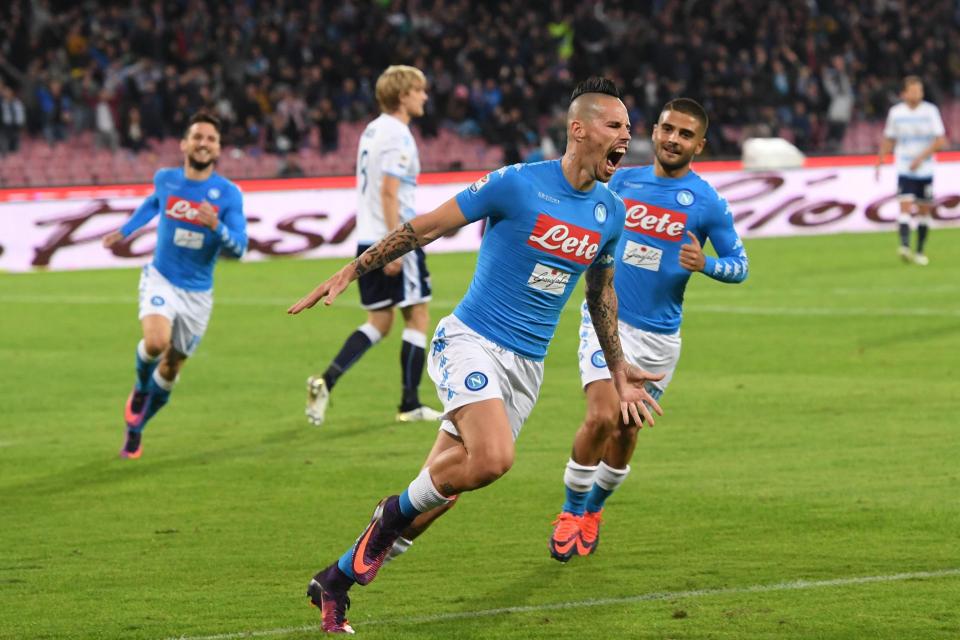  Marek Hamsik celebrates after giving Napoli the lead in 1-1 draw against Lazio