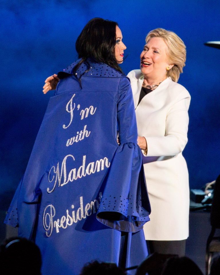  Katie Perry wore a cape baring the words 'I'm with Madam President'