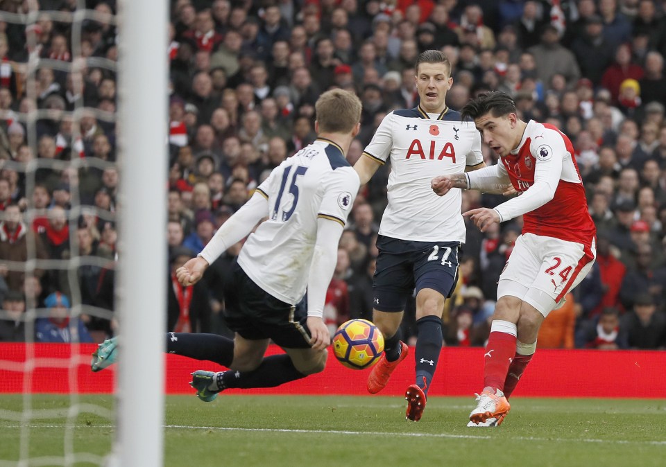  Hector Bellerin in action for Arsenal against Spurs in Sunday's derby