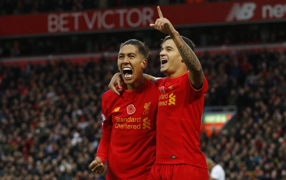 Liverpool duo Philippe Coutinho and Roberto Firmino are joint top