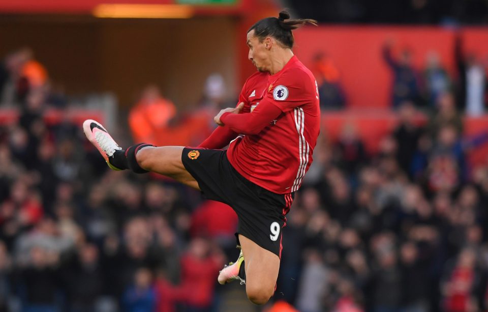  Zlatan Ibrahimovic celebrates scoring against Swansea