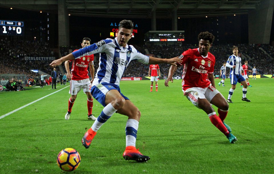  Andre Silva shields the ball against Benfica