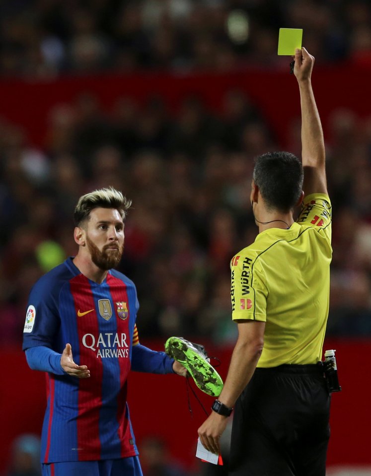  Lionel Messi was left stunned when he was shown a yellow card for timewasting