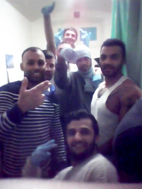  Rioting prisoners in HMP Bedford pose with medical equipment looted from the sick bay