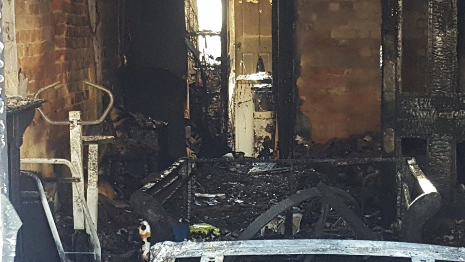  This shows the inside of the fire damaged house after a serious blaze has left a family fighting for their life