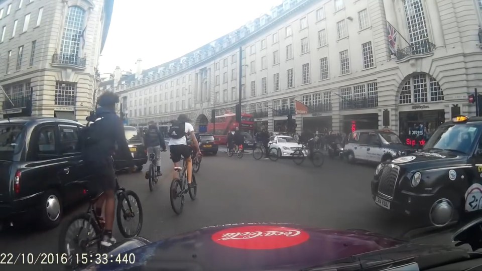  The cyclists were riding around Regent Street after meeting at Tower Hill