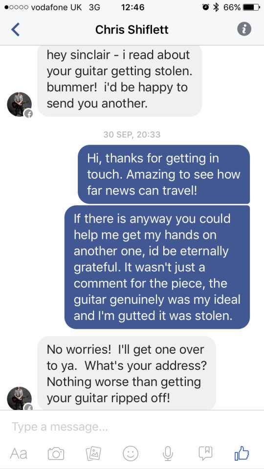  Messages between Sinclair and Chris Shiflett, of the Foo Fighters