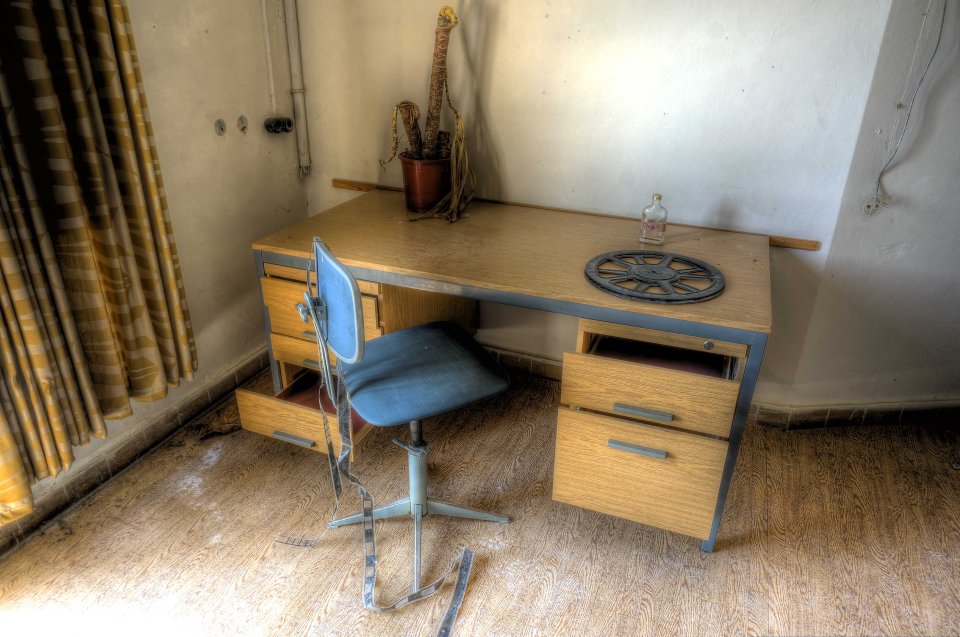  A desk where students would have studied for their Nazi exams