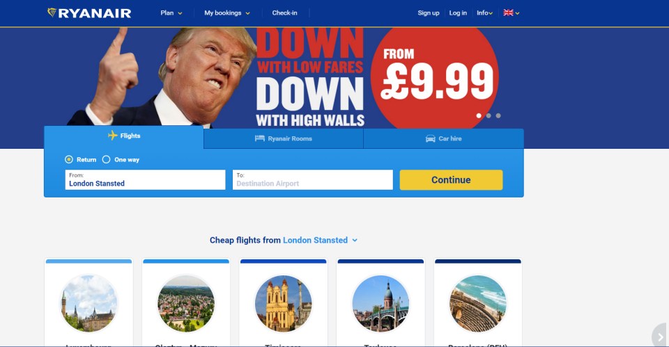 One sales message says 'down with low fares, down with high walls' referencing Trump's plan to build a wall between the US and Mexico