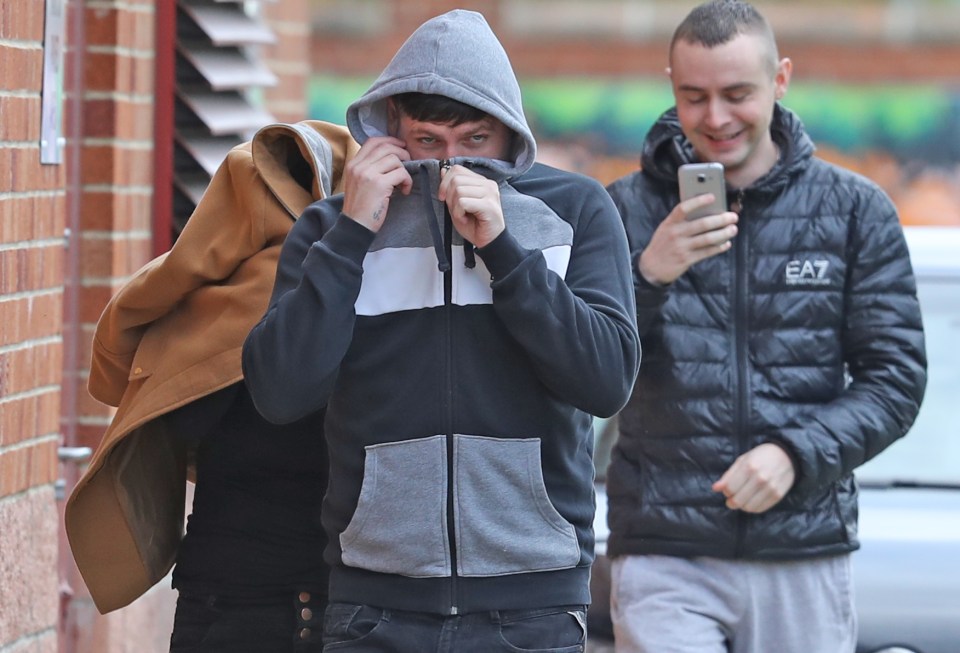  Steven Knox (centre) at Peterlee Magistrates' Court where he was jailed for 16 weeks