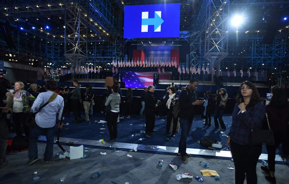  Despondent Hillary Clinton supporters had to desert the hall where they had planned to celebrate her victory