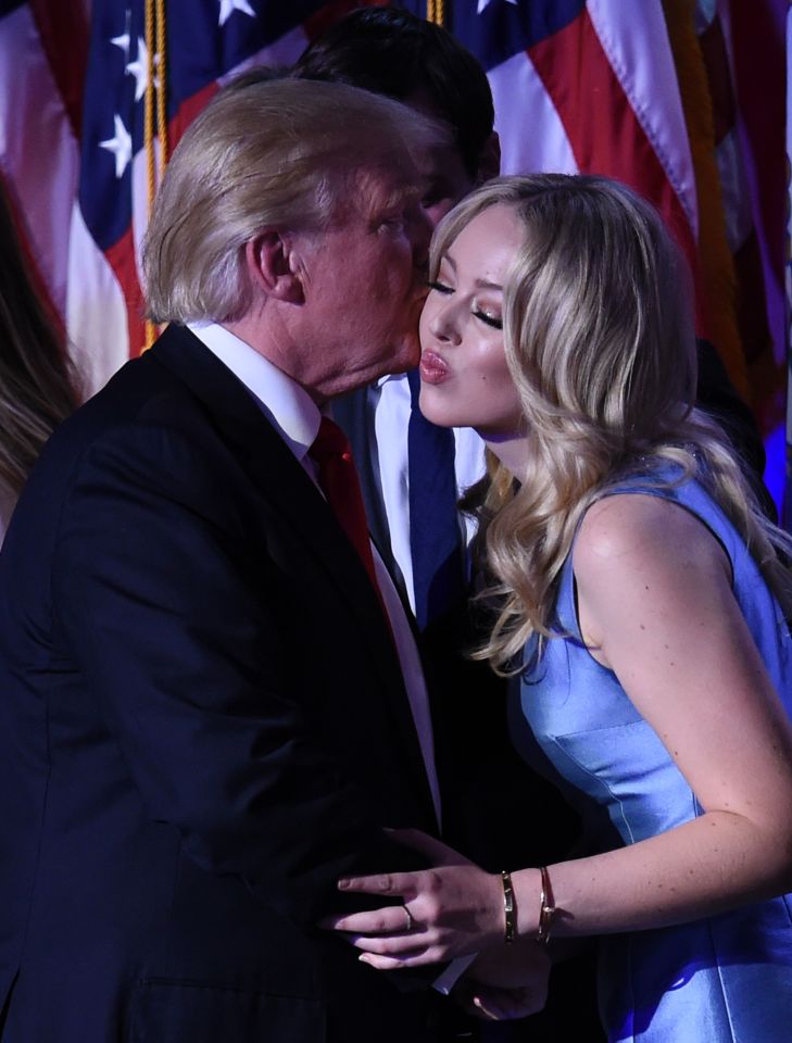  Trump's 23-year-old daughter Tiffany wore a powder blue dress as her father's win was confirmed