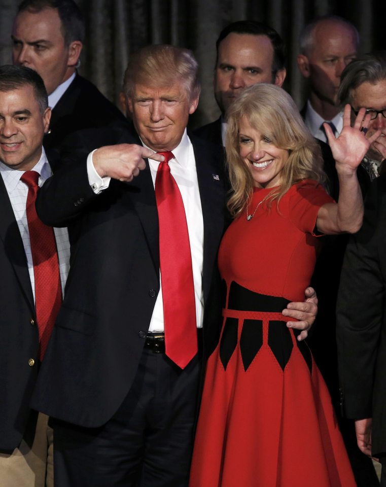  Here Trump is seen with his campaign manager Kellyanne Conway