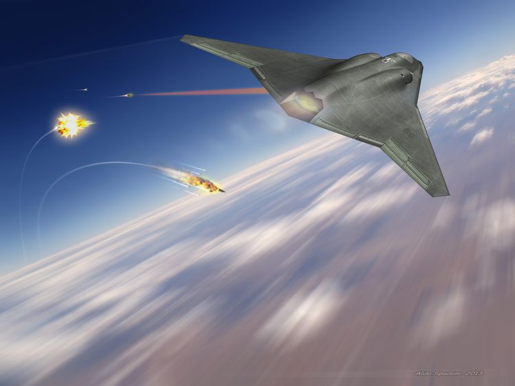  Northrop Grumman has released this striking image showing the jets of the future as it revealed testing on laser weapons could begin by 2019