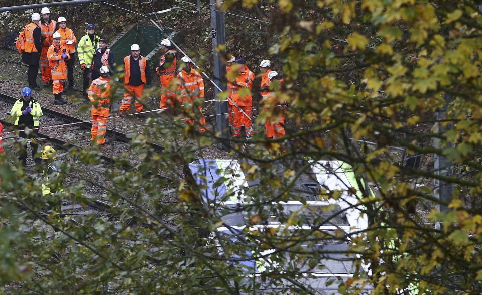  The overturned tram at Croydon this morning lying completely on its side