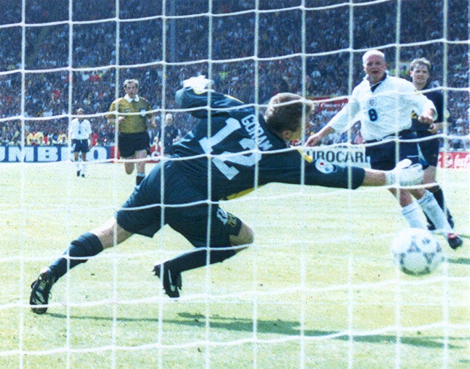  SunSport's Dickie Pelham from behind the goal when Gazza scored that goal