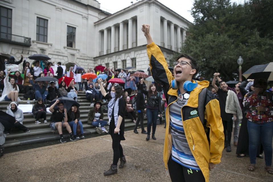  Students at the University of Texas protest following Trump's unprecedented election on Wednesday