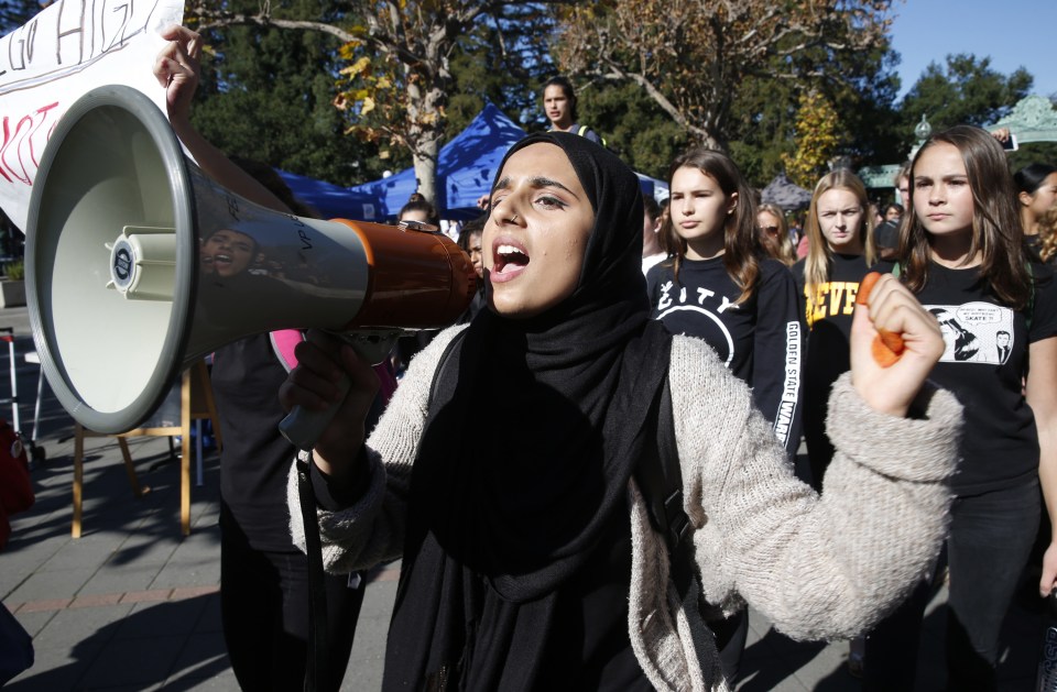  Thousands of high school students march across the University of California, Berkeley, campus