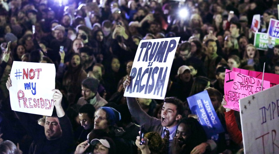  BOSTON... Hundreds protest against Donald Trump's presidential election victory on Boston Common