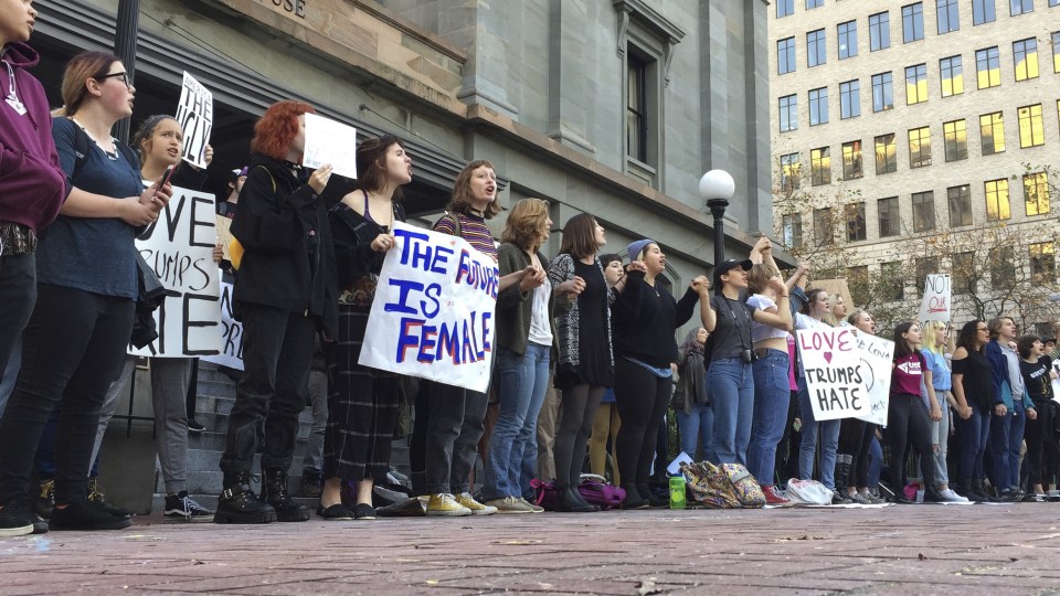 Demonstrators Protest Against Donald Trump Presidency In Washington, DC