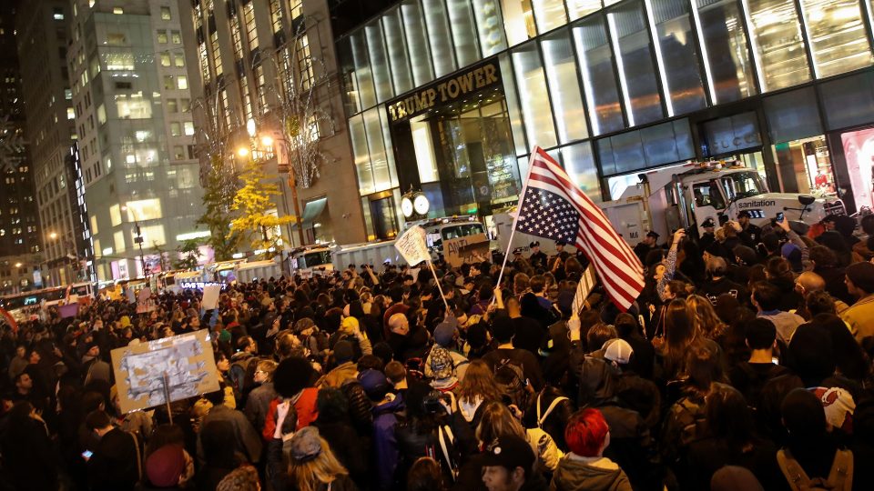  NEW YORK... hundreds of protesters rally against Donald Trump outside his Manhattan home Trump Tower after his election win