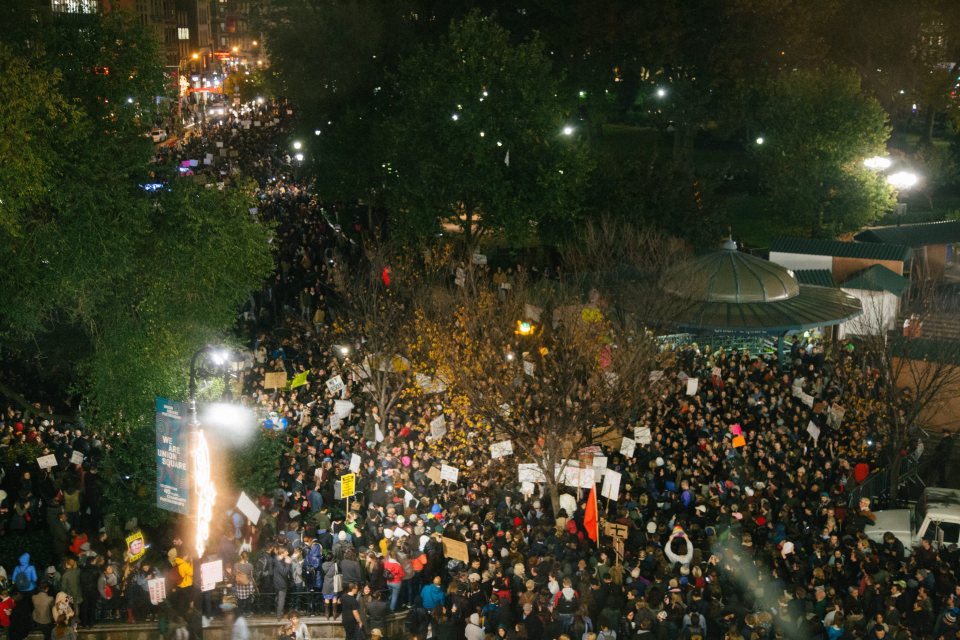  Teeming masses... A crowd marches through New York