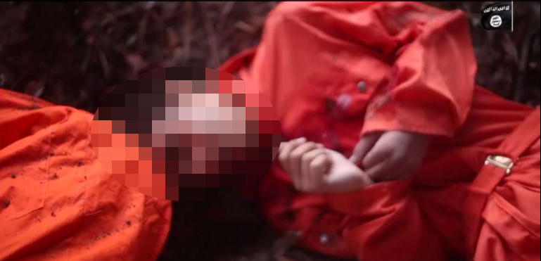  The video gloats over the bodies of the men murdered by the children