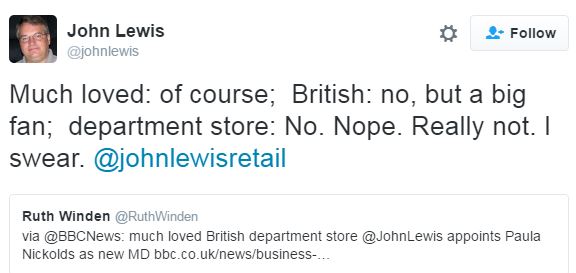  This is not the first time John has explained he's not an actual department store