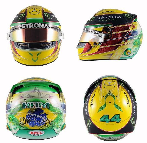  Hamilton will use a helmet designed in the colours of his hero, Ayrton Senna