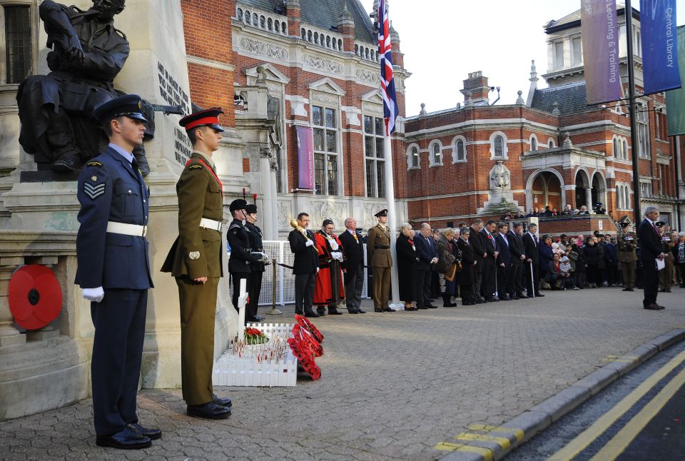  A one minute's silence is observed to mark the tram crash by the cenotaph in Croydon today