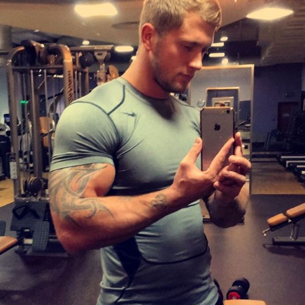  The former Towie hunk is partial to a gym selfie and posted this one of him flexing his muscles