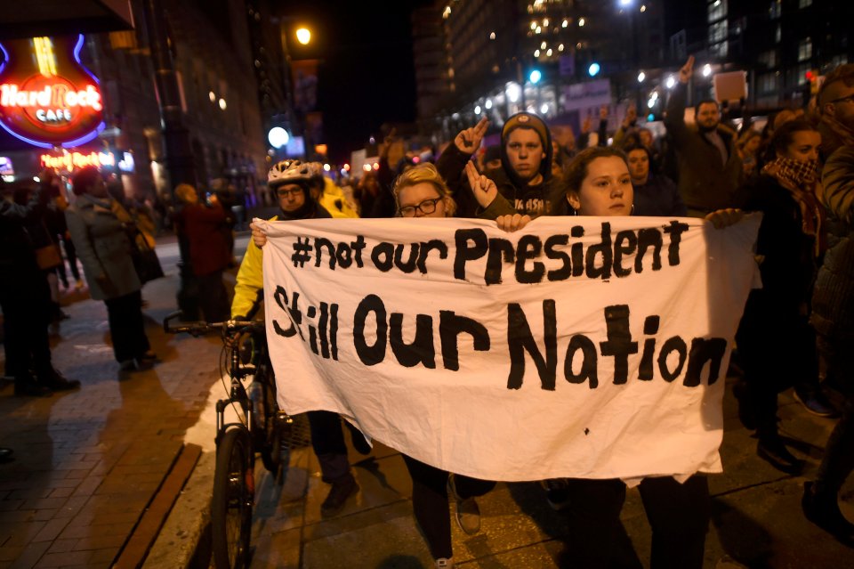  Protestors in Philadelphia, Pennsylvania, were among thousands of people to take to the streets across the USA