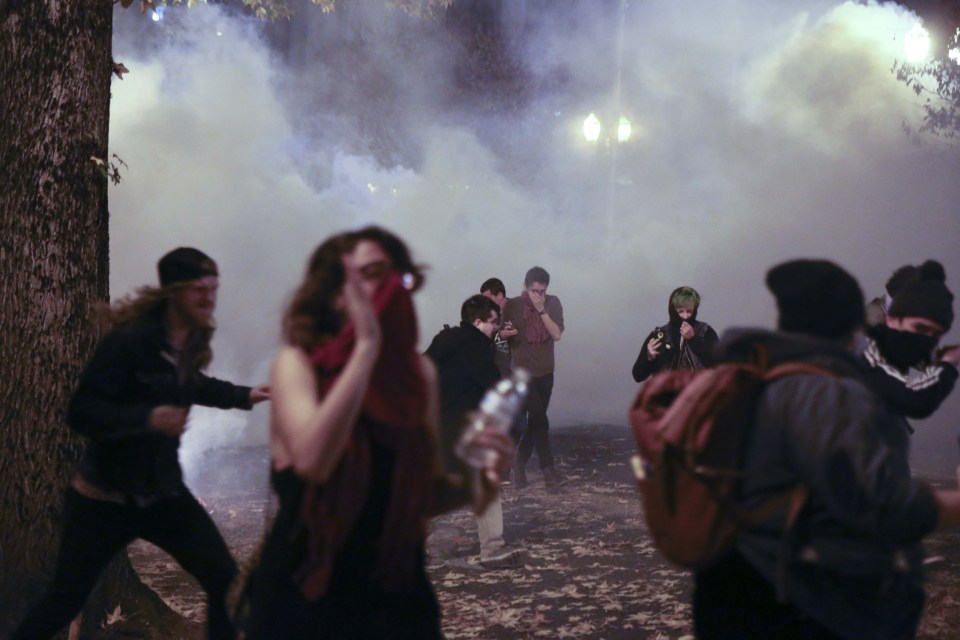  Protesters in Portland, Oregon, being dispersed with tear gas last night