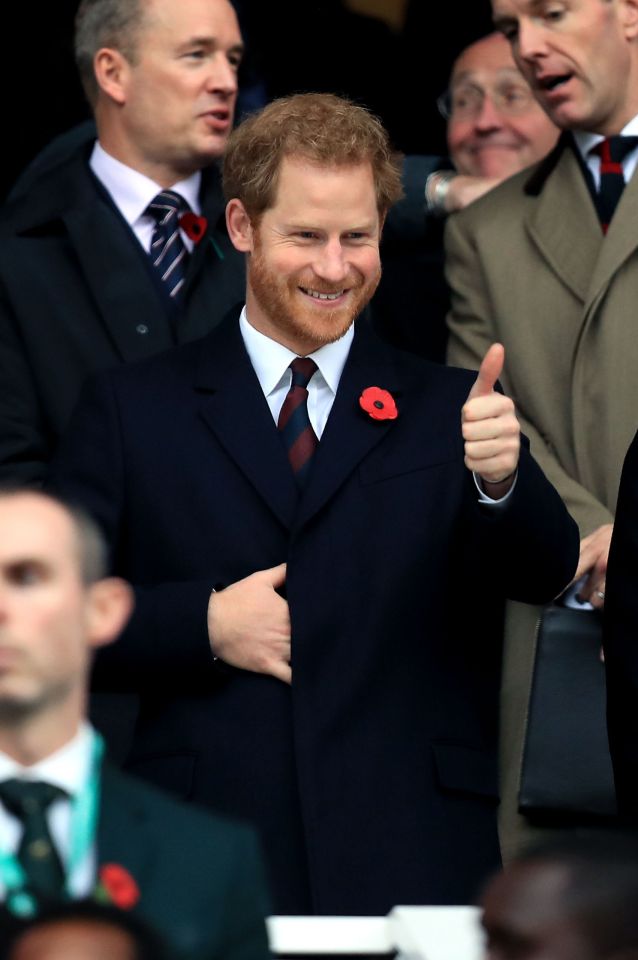 Prince Harry in the stands during the Autumn International match at Twickenham Stadium